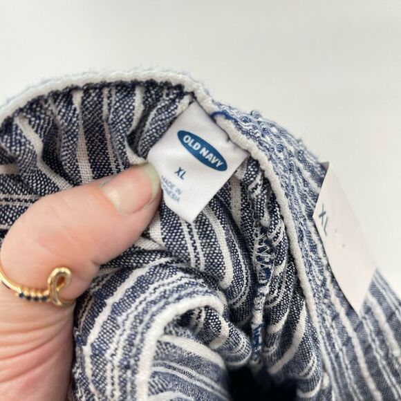 NWT Old Navy linen striped pants elastic waist XL high rise blue white - Picture 12 of 14